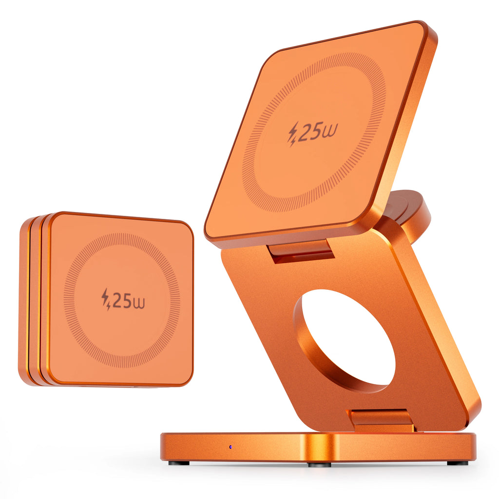 3-in-1 Magnetic Wireless Charging Stand - 25W Fast Qi2 Foldable Station qi2.2 25w Orange Tidesmit
