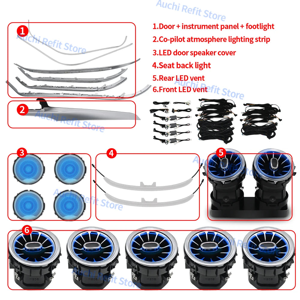 Mercedes-Benz W205 Ambient LED Vents - 64-Color Lighting Kit LHD Suit 3 Tidesmit
