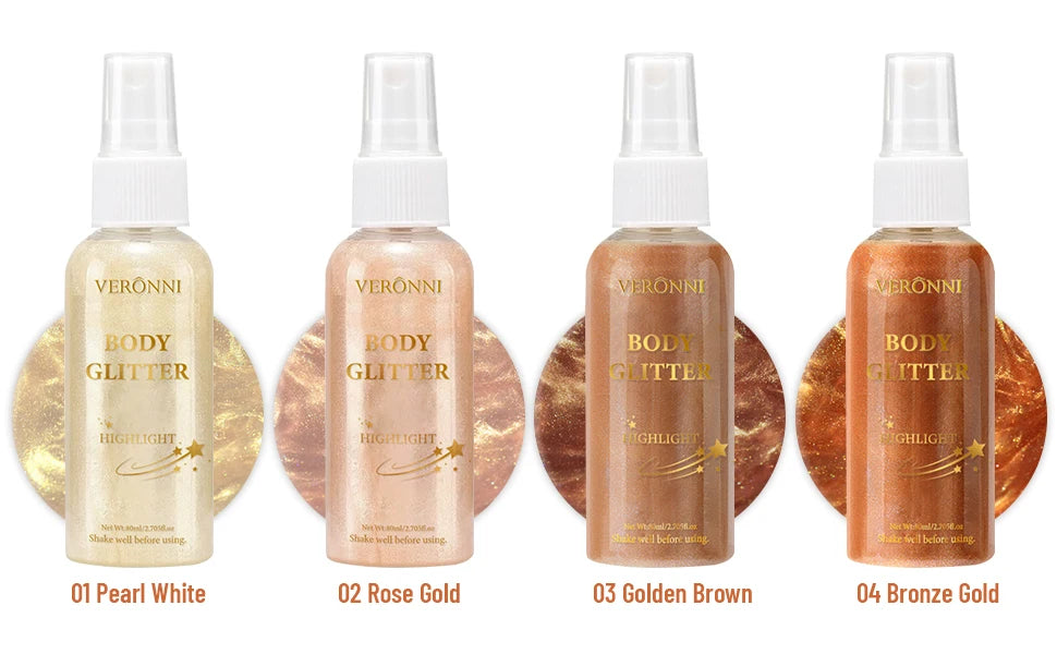 Tidesmit liquid body highlighting shimmer oil glitter spray texture close-up for radiant glow face makeup