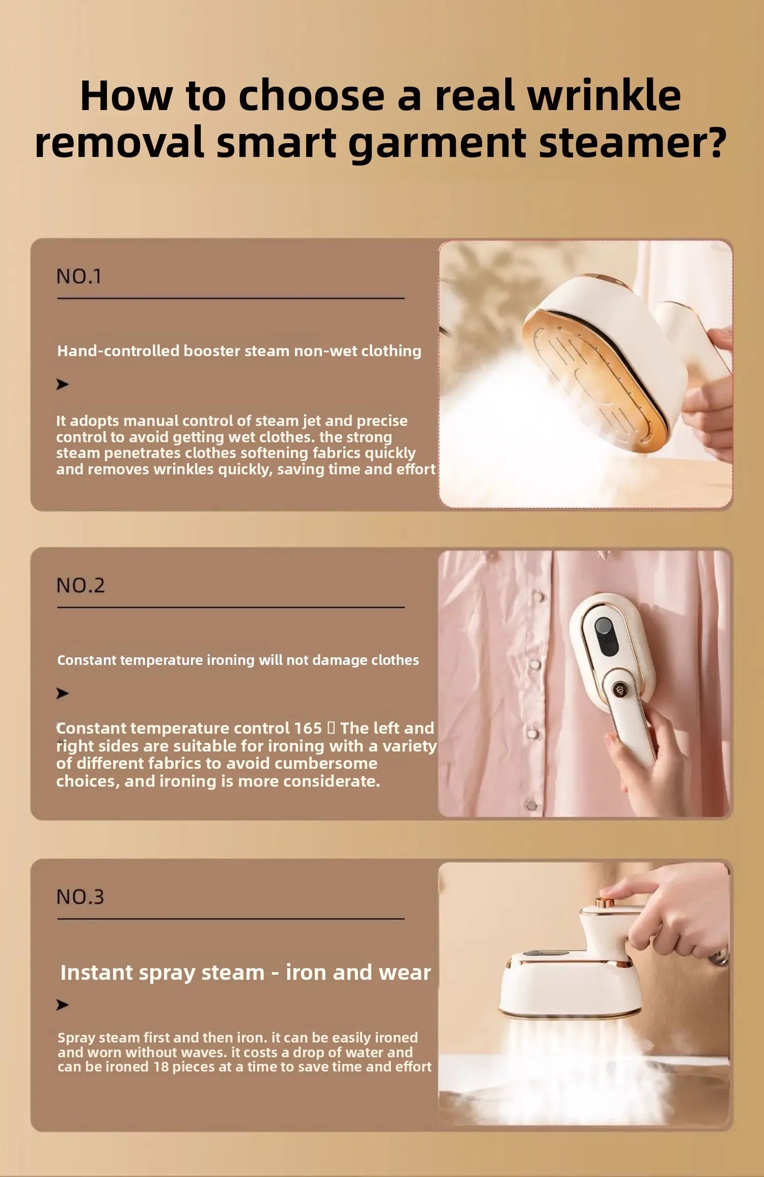 Tidesmit handheld portable steam iron showing dual wet and dry ironing functionality for efficient garment care.