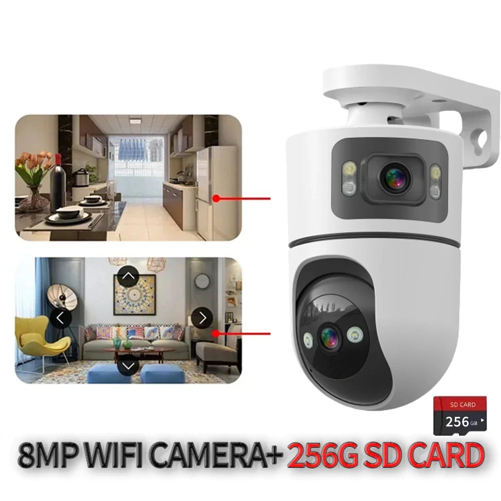8MP WiFi IP Camera With Adjustable Bracket Dual Lens Security Wireless Surveillance Cameras Onvif 10X Zoom Baby Monitor Mini Cam