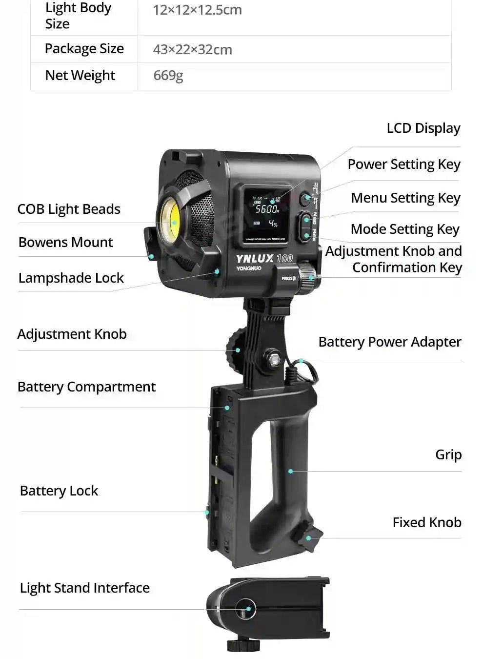 Bi-color LED Video Light: Portable Handheld Studio Lamp for Content Tidesmit