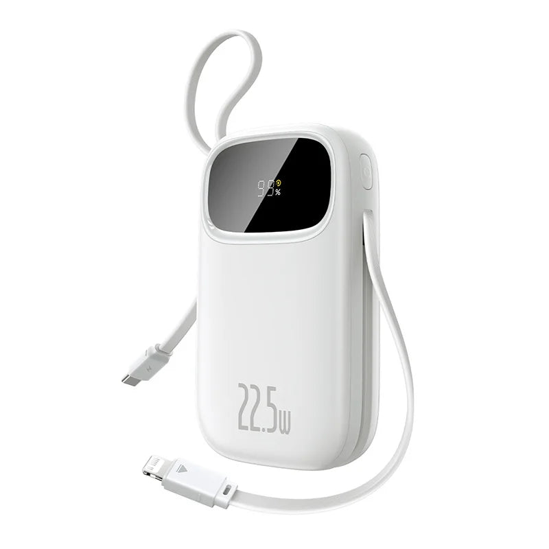 Tidesmit 20000mAh Portable Charger with Built-In PD Fast Charging Cables White Tidesmit