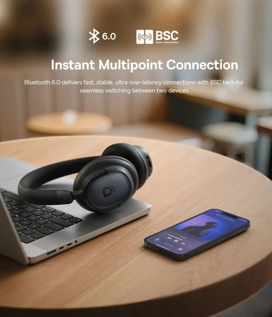 Tidesmit Wireless Noise Cancelling Headphones - 80H Playtime Hi-Res Audio Tidesmit
