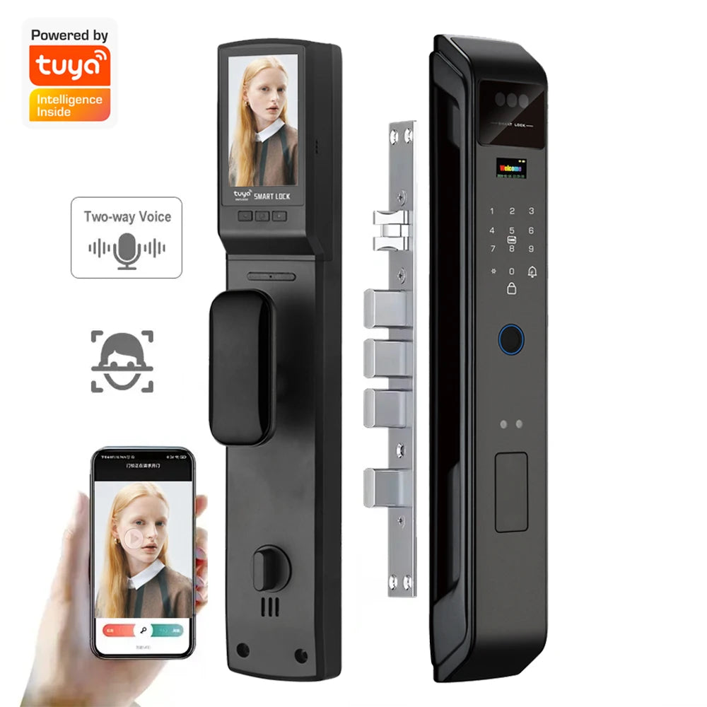 Electronic 3D Face Recognition Automatic Smart Door Lock Fingerprint Tuya Wifi Digital Door Lock With Camera Hot Selling