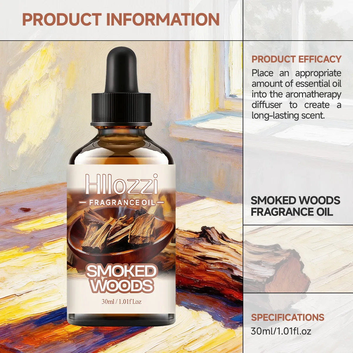 Smoked Woods essential oils fresh pleasant aroma, making them suitable for aromatherapy diffusers, humidifiers, DIY crafts.