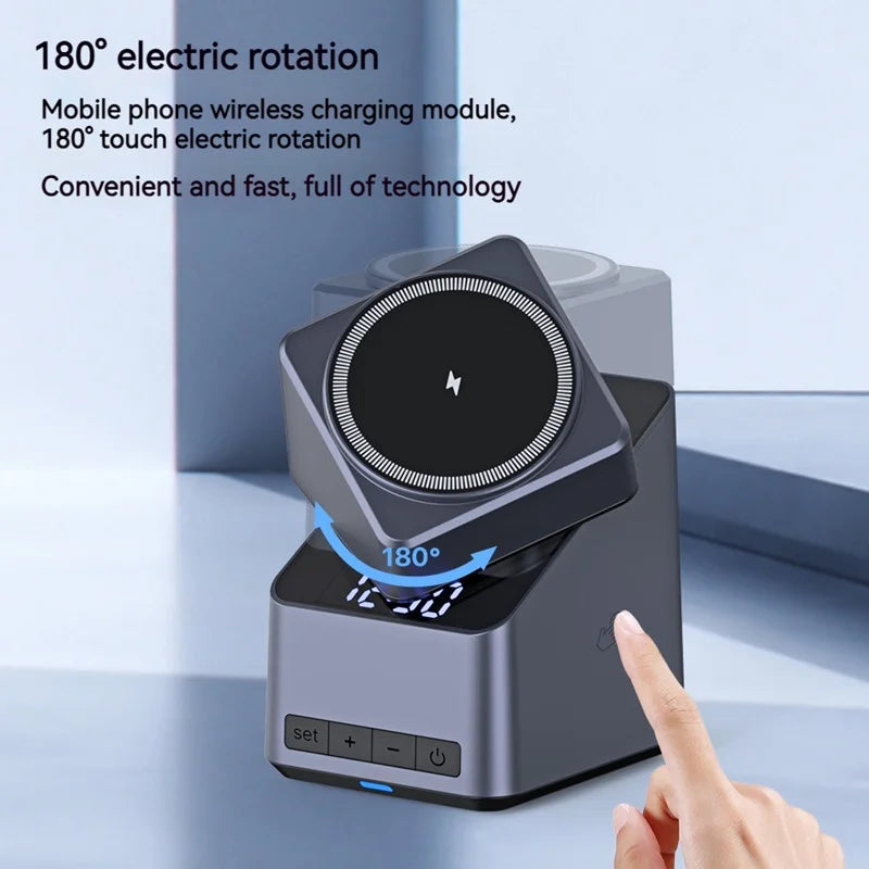 Rotating magnetic wireless charging station with 180° turn charging pad, gray