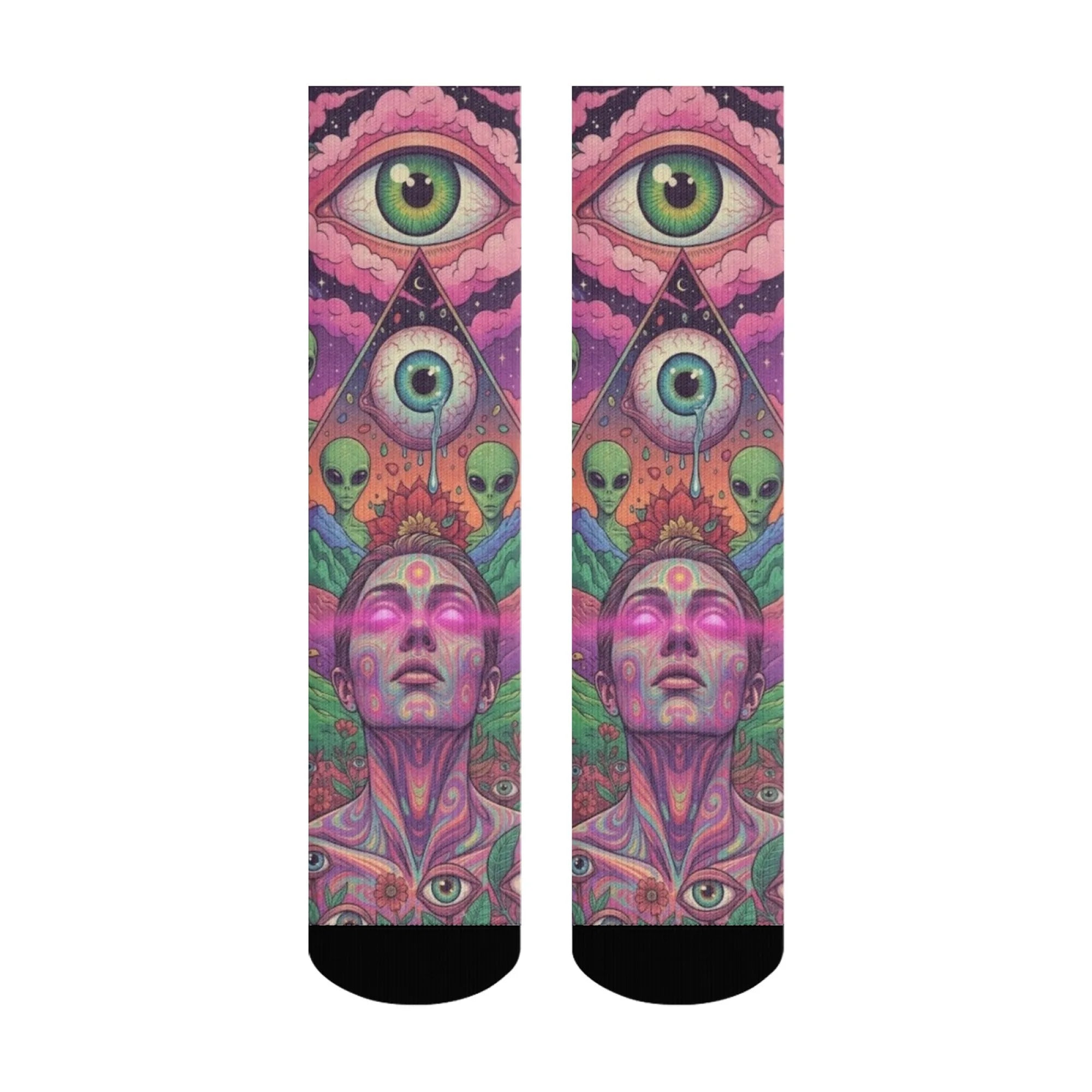Mystery Eyes Happy Alien Psychedelic Socks Casual Fashion Men's Socks Novelty Funny Compression Socks Crazy Street Hip-Hop Socks