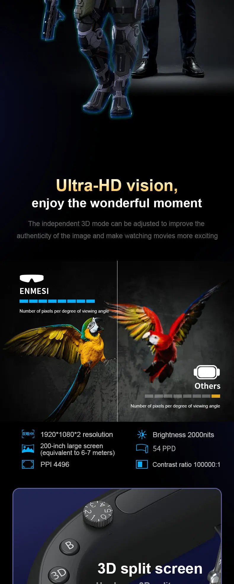 VR Headset 3D Smart Glasses | HD Spatial Display - Black Tidesmit