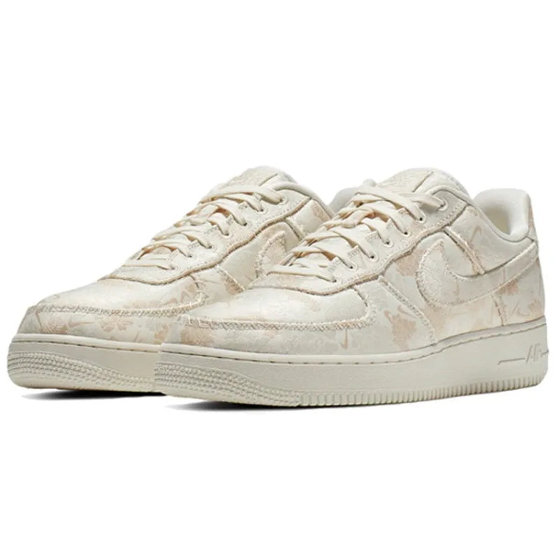 Nike Air Force 1 Premium OG Low Top Board Shoes Ivory White Floral Fabric Lightweight Non Slip Daily Casual Sneakers-AT3147-100