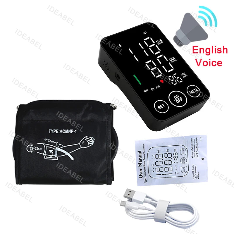 Spanish Voice Medical Digital Lcd Upper Arm Blood Pressure Monitor Cuffs Home Heart Rate Meter Tonometers Large Cuff Automatic