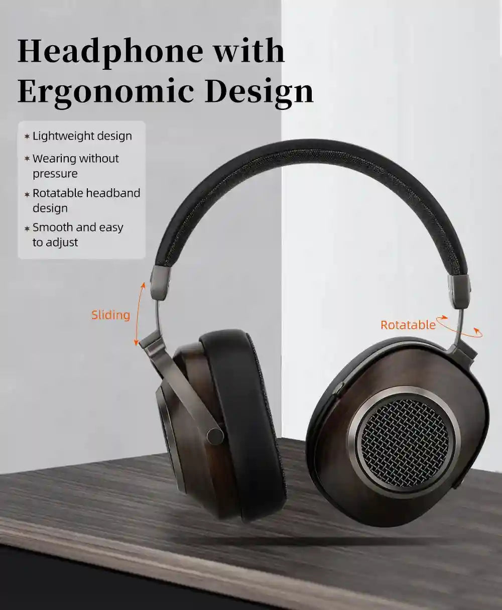Tidesmit Open Back Wooden Headphones | 50mm Dynamic Driver | Black Tidesmit