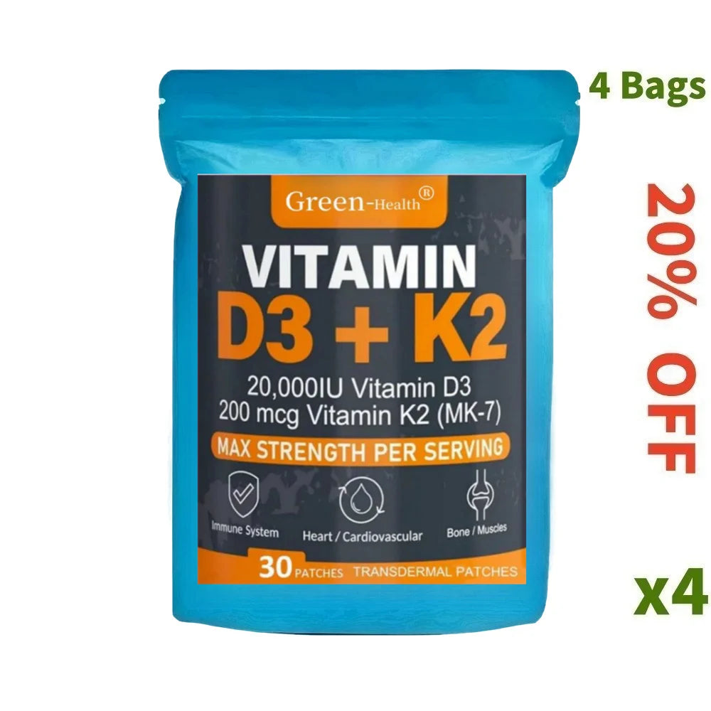 Tidesmit 30 Vitamin D3 & K2 transdermal patches for bone support, muscle health, and calcium absorption.