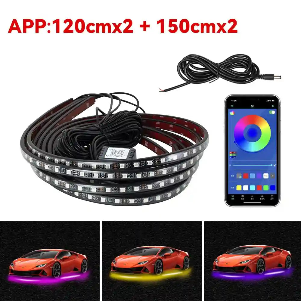 Tidesmit RGB LED Car Chassis Underglow Kit - App & Remote Control 120cm 150cm APP Tidesmit