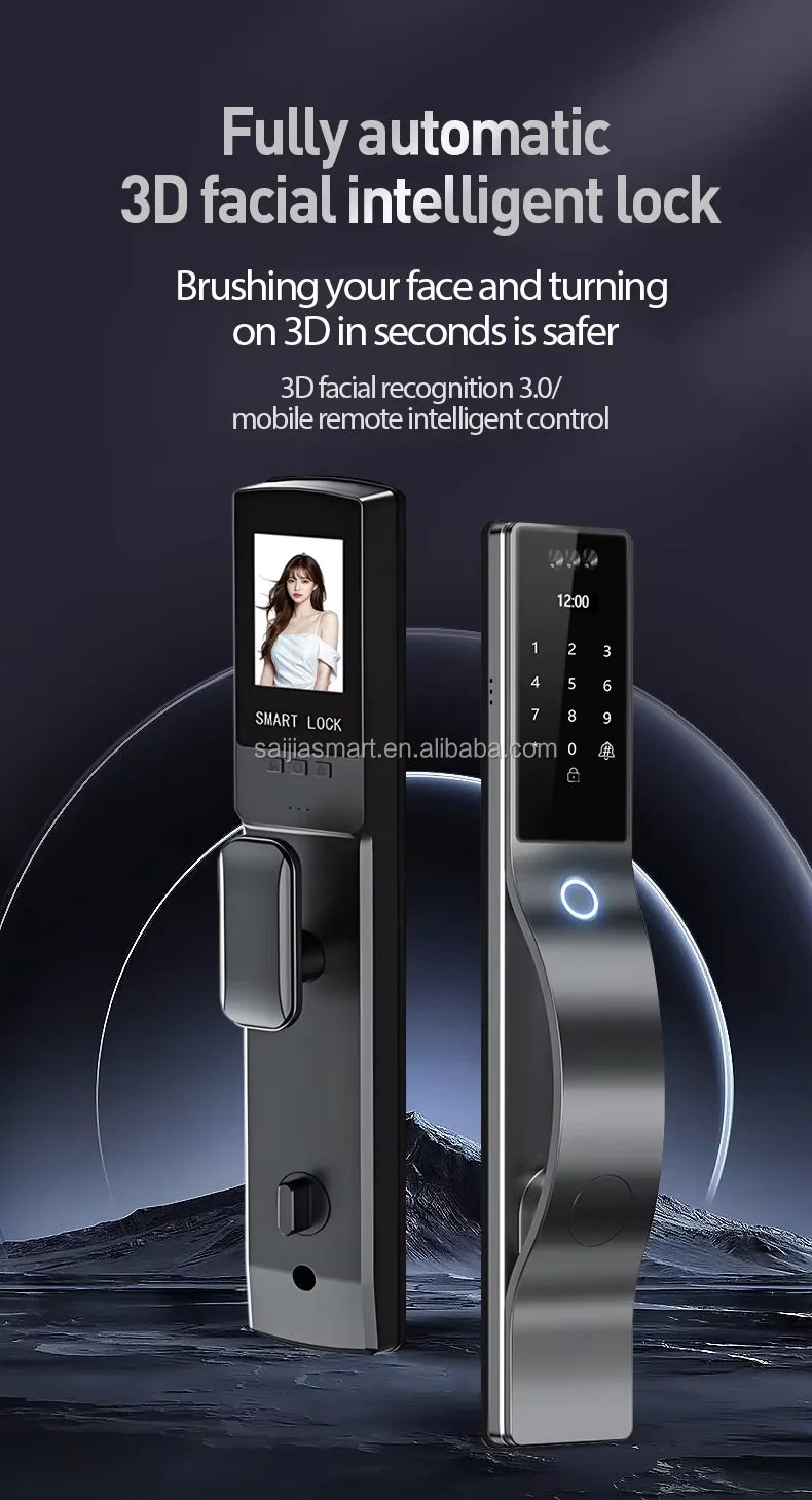 Wi-Fi Smart Lock 3D Face Recognition Digital Door Lock With Automatic Electronic Fingerprint Biometric Network Camera