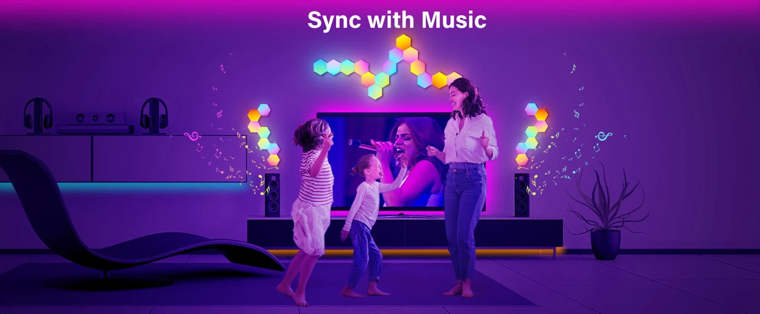 RGB Hexagonal Smart Wall Lamp - Modular Music Sync LED Lighting Kit Tidesmit