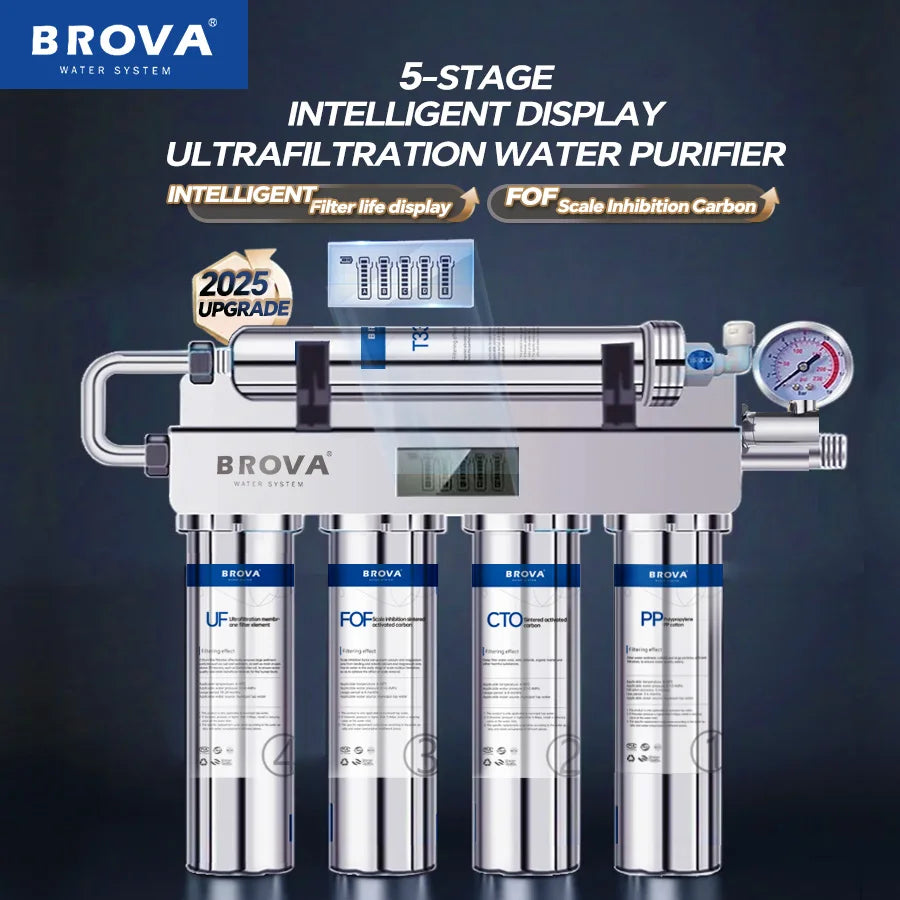Tidesmit 5-stage ultrafiltration water purifier with 4 filter cartridges and pressure gauge