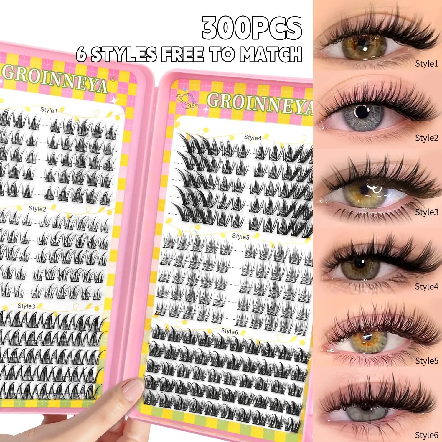 GROINNEYA Eyelashes Clusters 320 pcs Natural Eyelash extension Cluster Lashes Volume Mixed Tray Lashes Cluster Natural