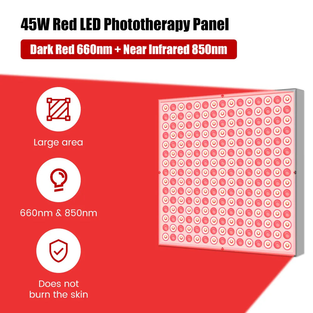 225-LED Red Light Therapy Panel 660nm & 850nm Professional Body & Facial Treatment for Anti-Aging Skin Rejuvenation Pain Relief