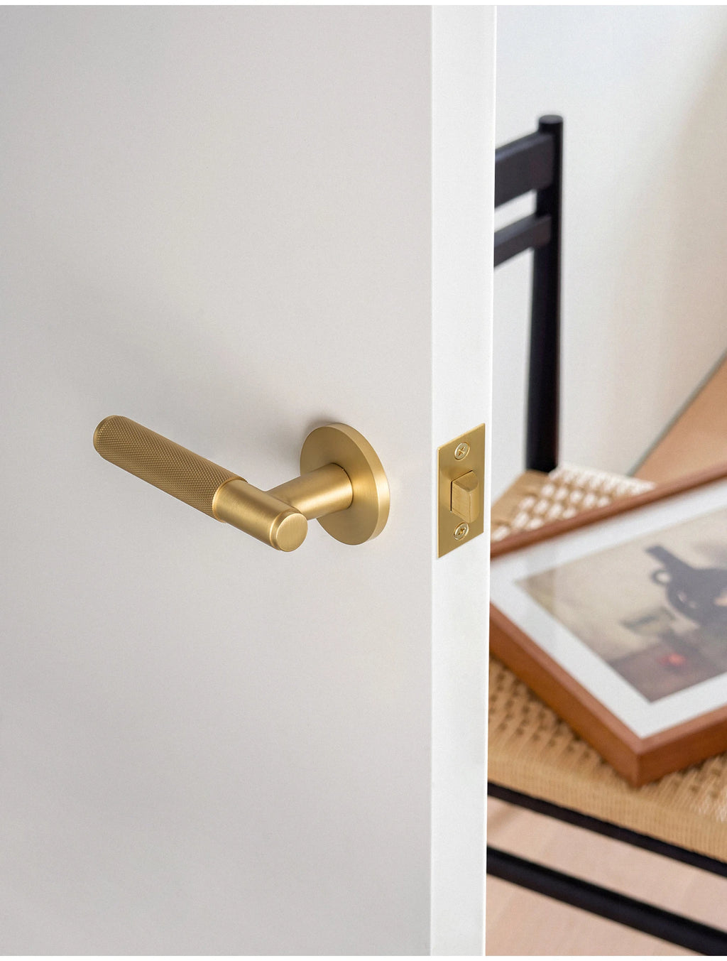 DOOROOM Brass Door Lock Set Modern Knurled Matte Brushed Copper Interior Door Lock Decorative Lock Privacy Lock Passage Lock
