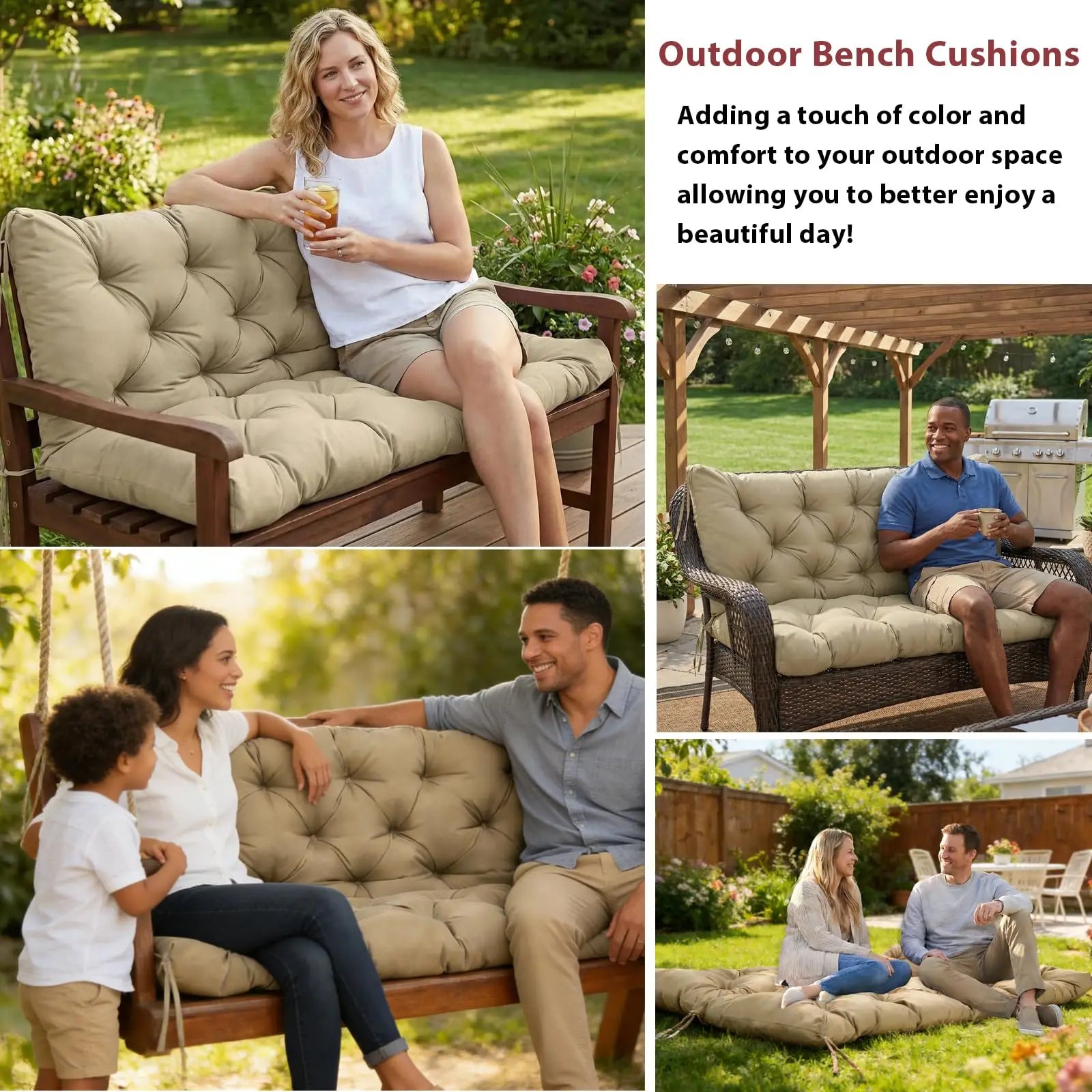 Bench Cushion with Backrest 2 or 3 Seat Swing Replacement Cushions Overstuffed for Garden Patio Furniture Loveseat Swing Outdoor