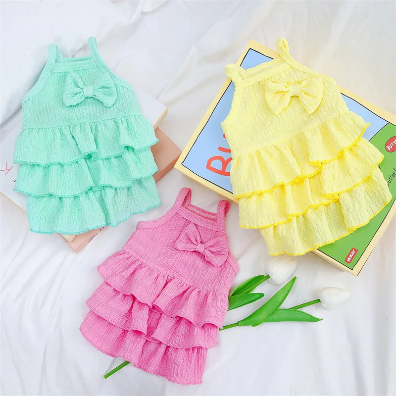 Candy Color Puppy Dog Layered Skirt Dresses Spring Summer Pet Clothes for Small Dogs Poodle Yorkshire mascotas Princess Dresses