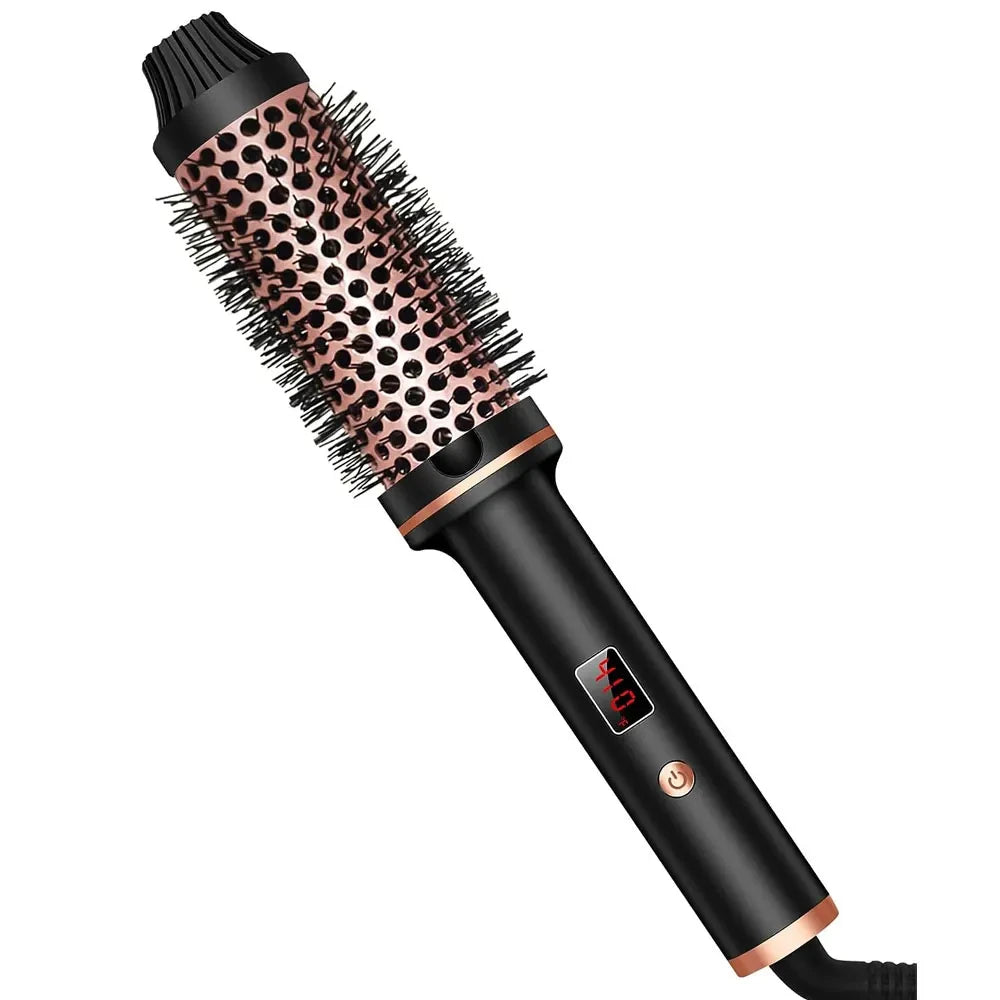 TINSOL black and rose gold 3-in-1 ionic hair straightening and curling brush with digital temperature display.