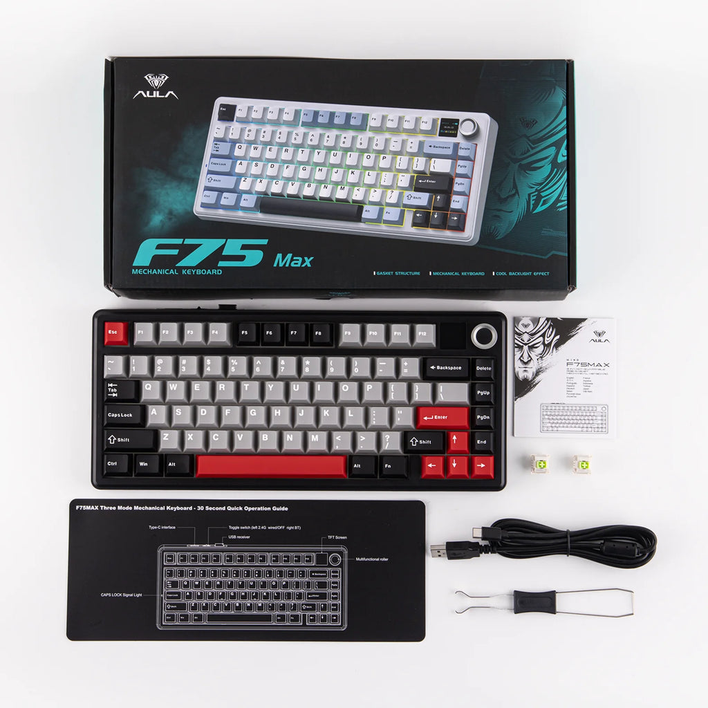EPOMAKER X AULA F75 MAX Compact 75% ANSI Layout Wired/Bluetooth/2.4GHz Wireless Mechanical Keyboard with TFT Screen and a Knob