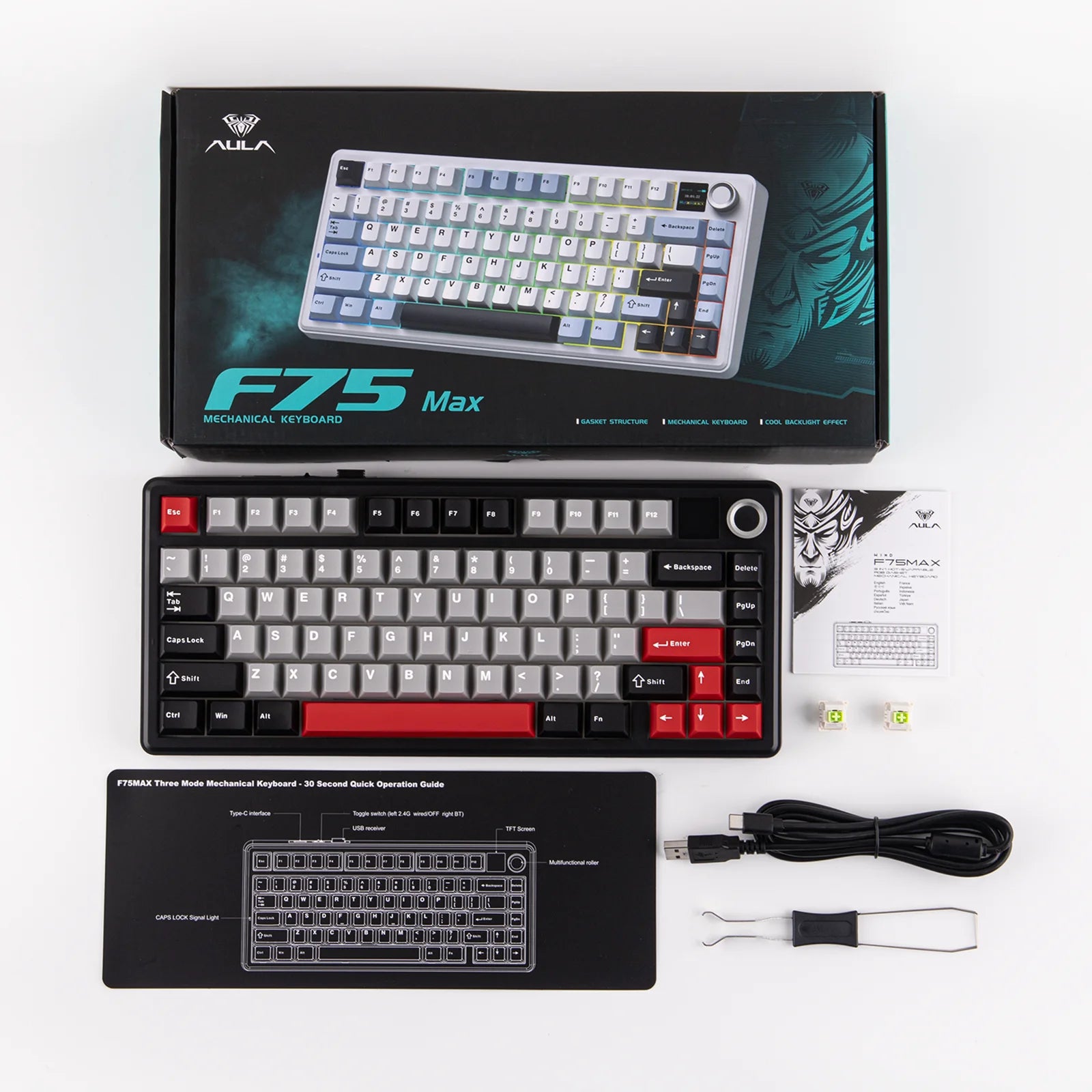 EPOMAKER X AULA F75 MAX Compact 75% ANSI Layout Wired/Bluetooth/2.4GHz Wireless Mechanical Keyboard with TFT Screen and a Knob