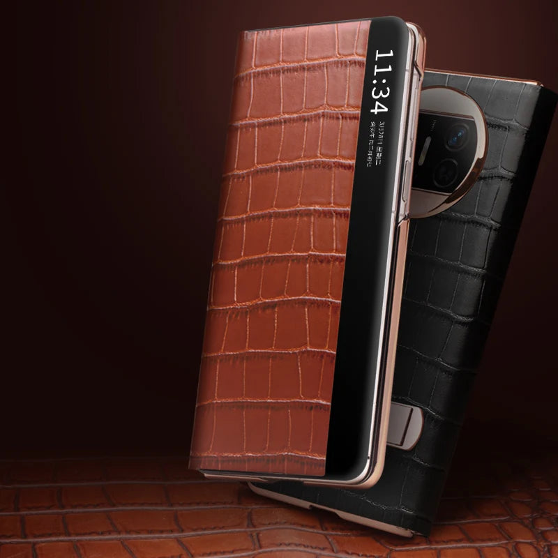 Huawei Mate X3 Genuine Leather Case with Kickstand - Brown Tidesmit