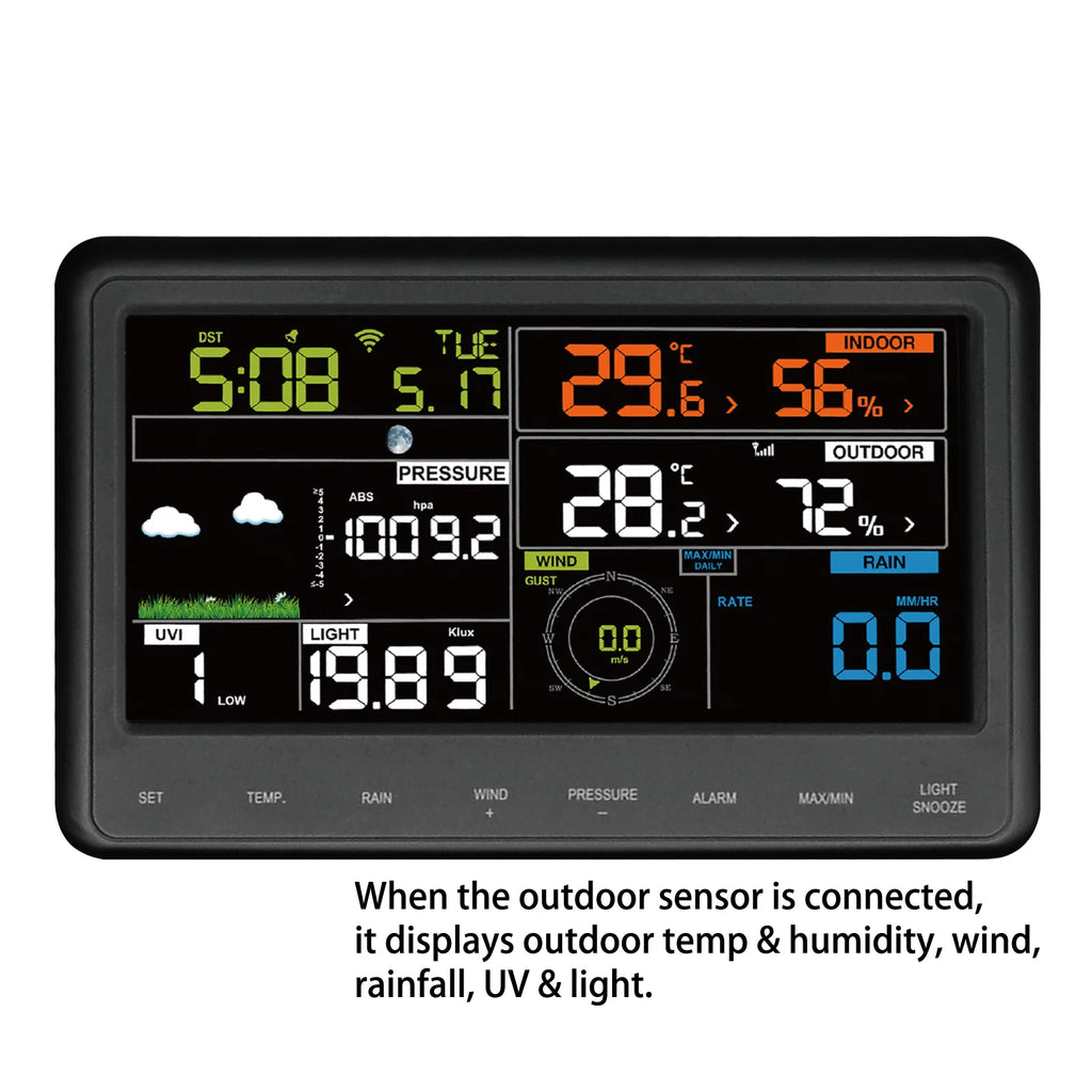 Ecowitt WS2910_C Home Wi-Fi Weather Station Console Monitor 6.75" Color Display with Indoor Thermo Hygrometer & Barometric