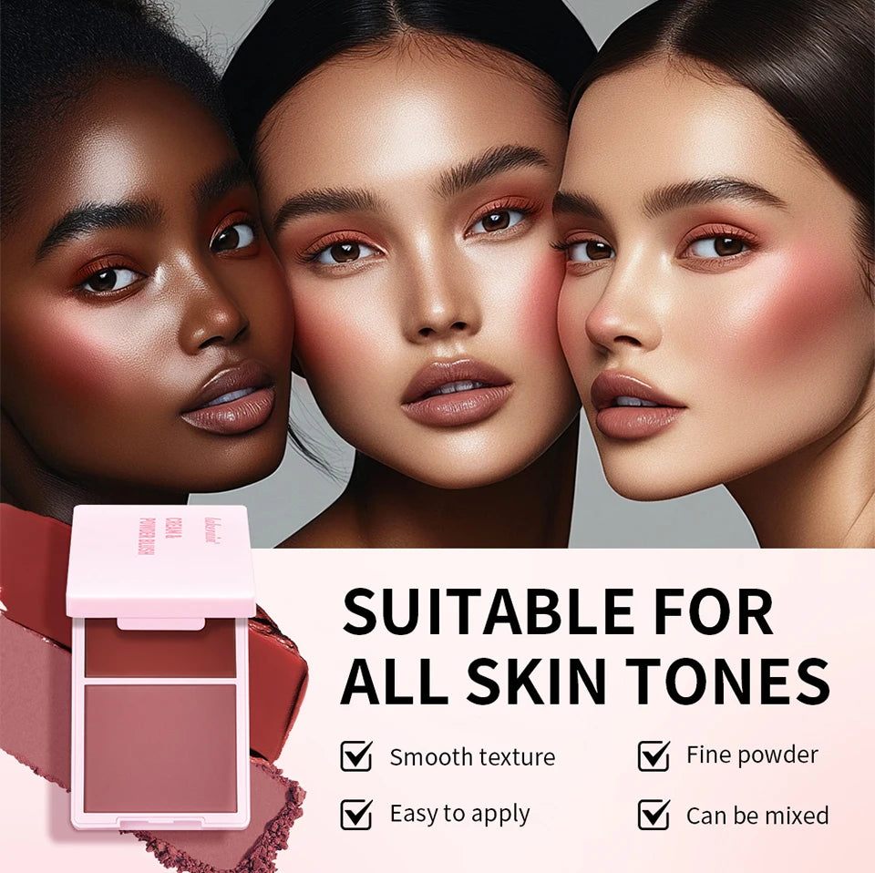 Tidesmit cream and powder blush palette swatch showing natural long-lasting peach pink pigmented makeup shades