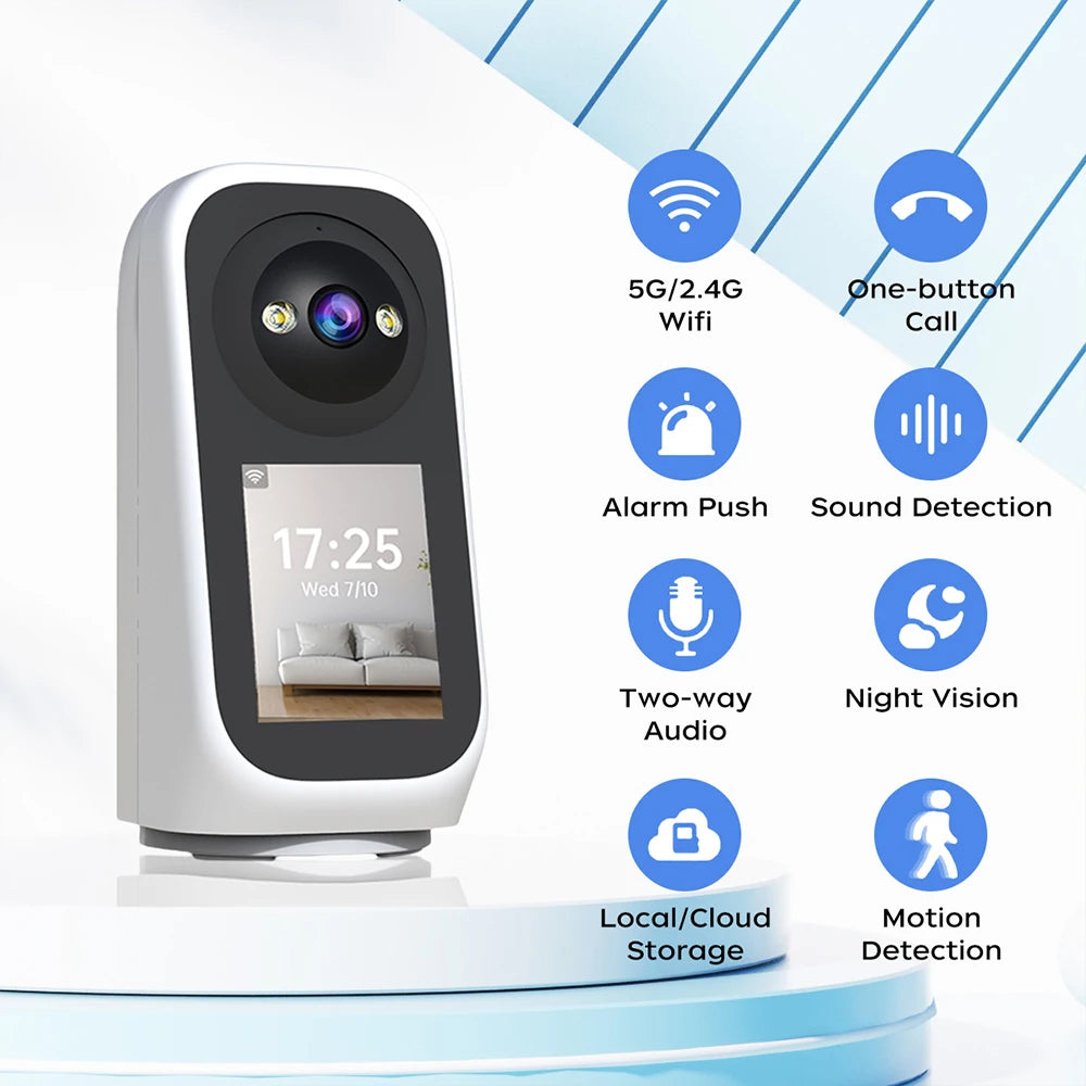 Jooan 3K PTZ IP Camera Video Call with 2.8Inch LED Screen Baby Cry Sound Detection Security Camera AI Tracking Baby Monitor