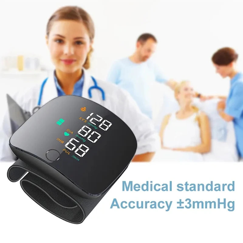 Voice Portable LED Wrist Blood Pressure Monitor Portable Rechargeable Digital Tonometer Sphygmomanometer BP Monitor