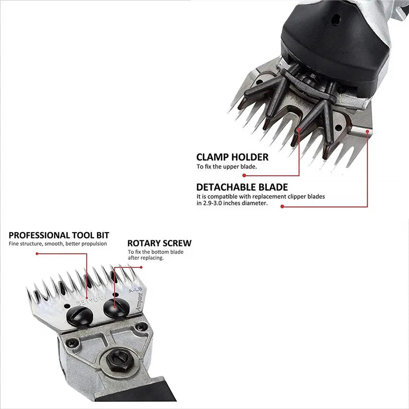 2000W electric sheep shearing clipper with detachable 13-tooth blade for professional, smooth wool and pet grooming.