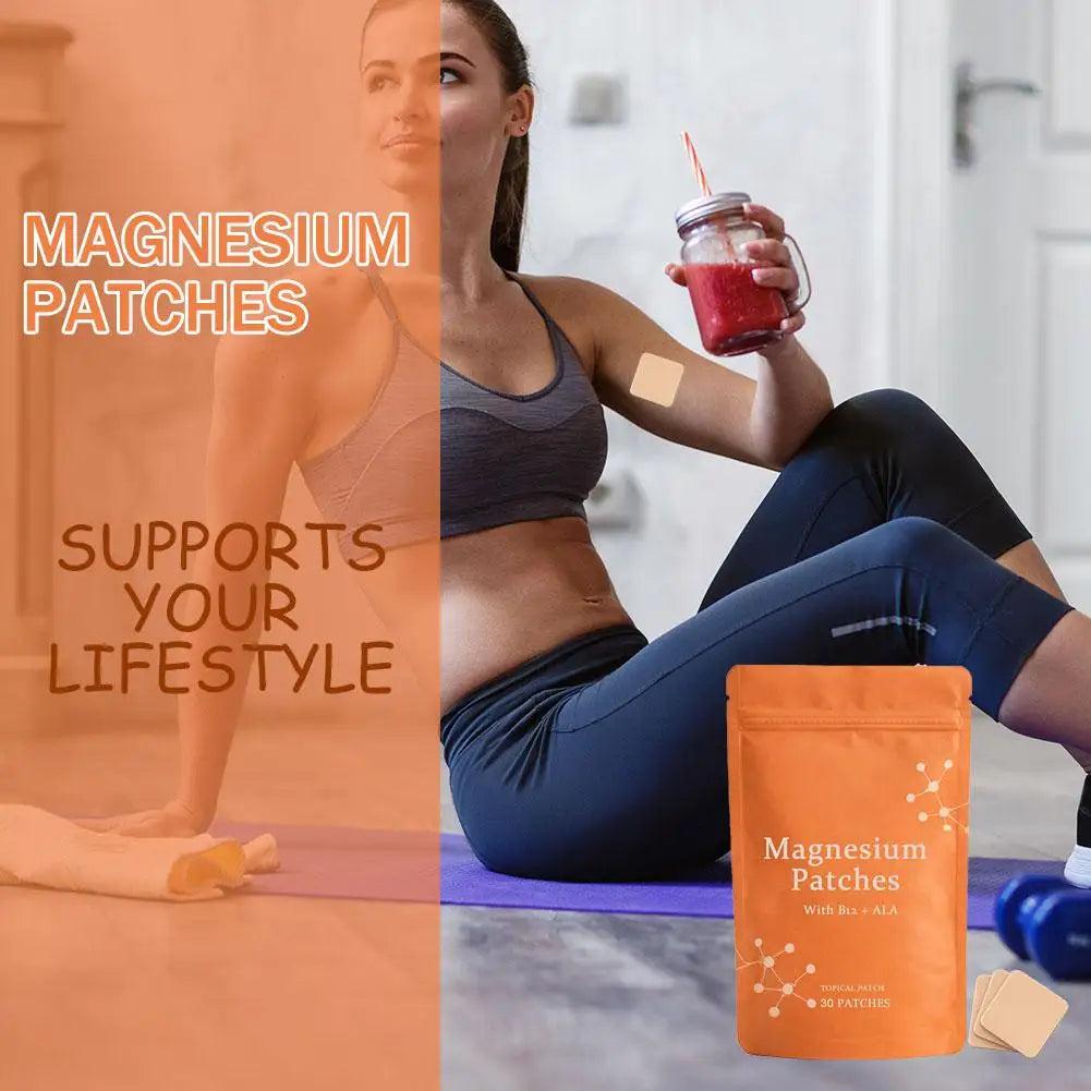30pcs Magnesium Chloride Patch with Vitamin B12 Folic Acid Topical Health Support Easy Apply Comfortable Wear Day Night Use