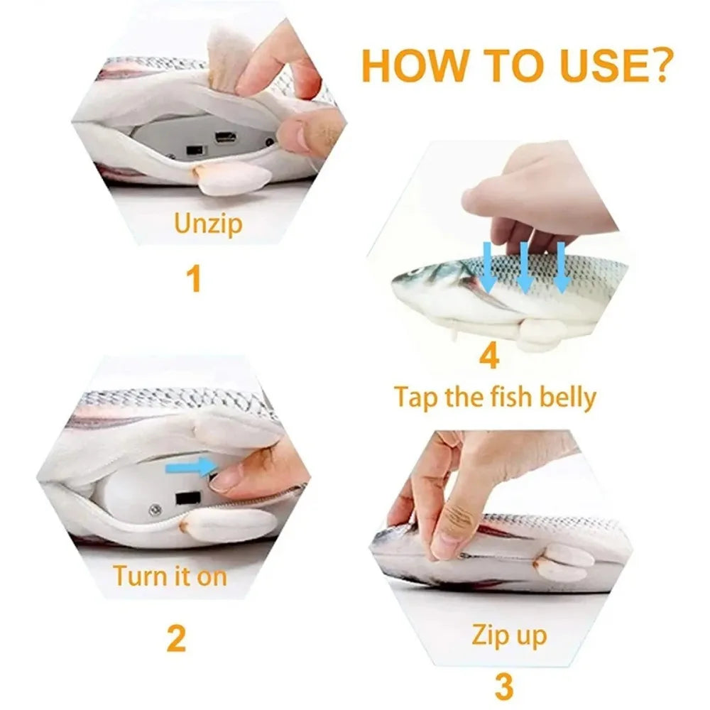 Interactive soft plush fish toy for cats and dogs with USB charging for fun training and teeth grinding.