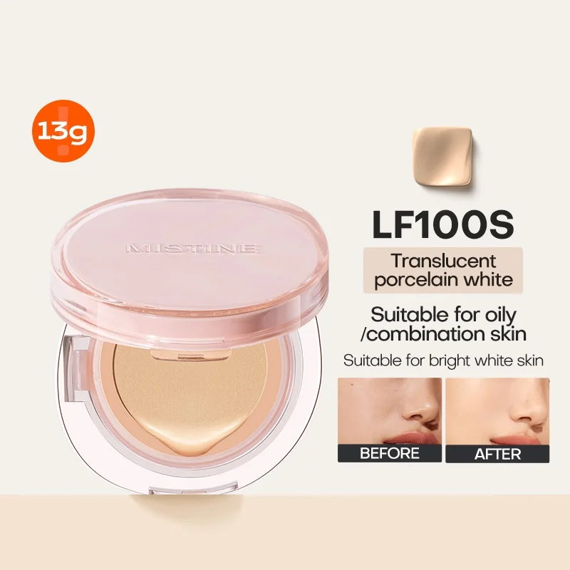 Tidesmit Mistine air cushion foundation texture close-up for dewy natural coverage on combination skin 13g