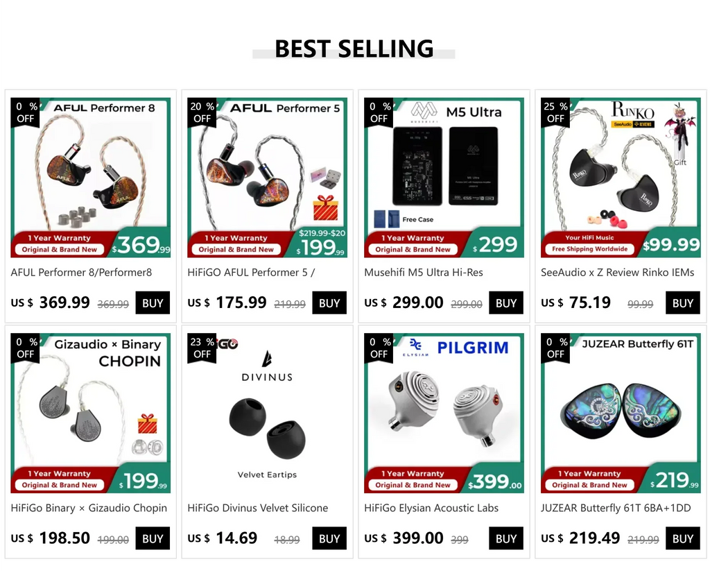 AFUL Performer 7 Wired IEMs | 7-Driver Hybrid HiFi Audio | Tidesmit Tidesmit