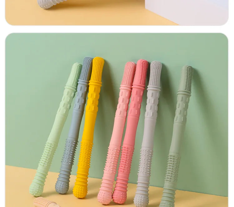 Newborn Hollow Teething Tube Baby Silicone Teether Stick Biting Chewing Straws Nursing Soother Molar Toy Gift for Infants