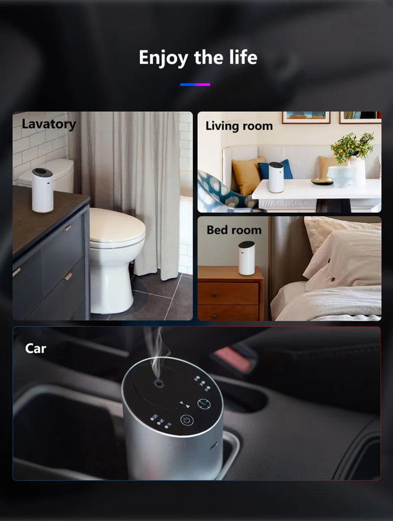 Aluminum Waterless Car Aroma Diffuser 2000mAh Portable Smart Essential Oil Scent Machine Wireless Nebulizer for Auto Home Office