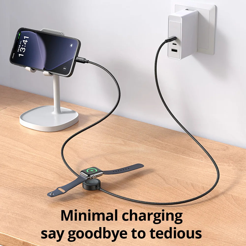 2-in-1 Apple Watch Wireless Charger - Fast Qi Certified Charging Cable Tidesmit