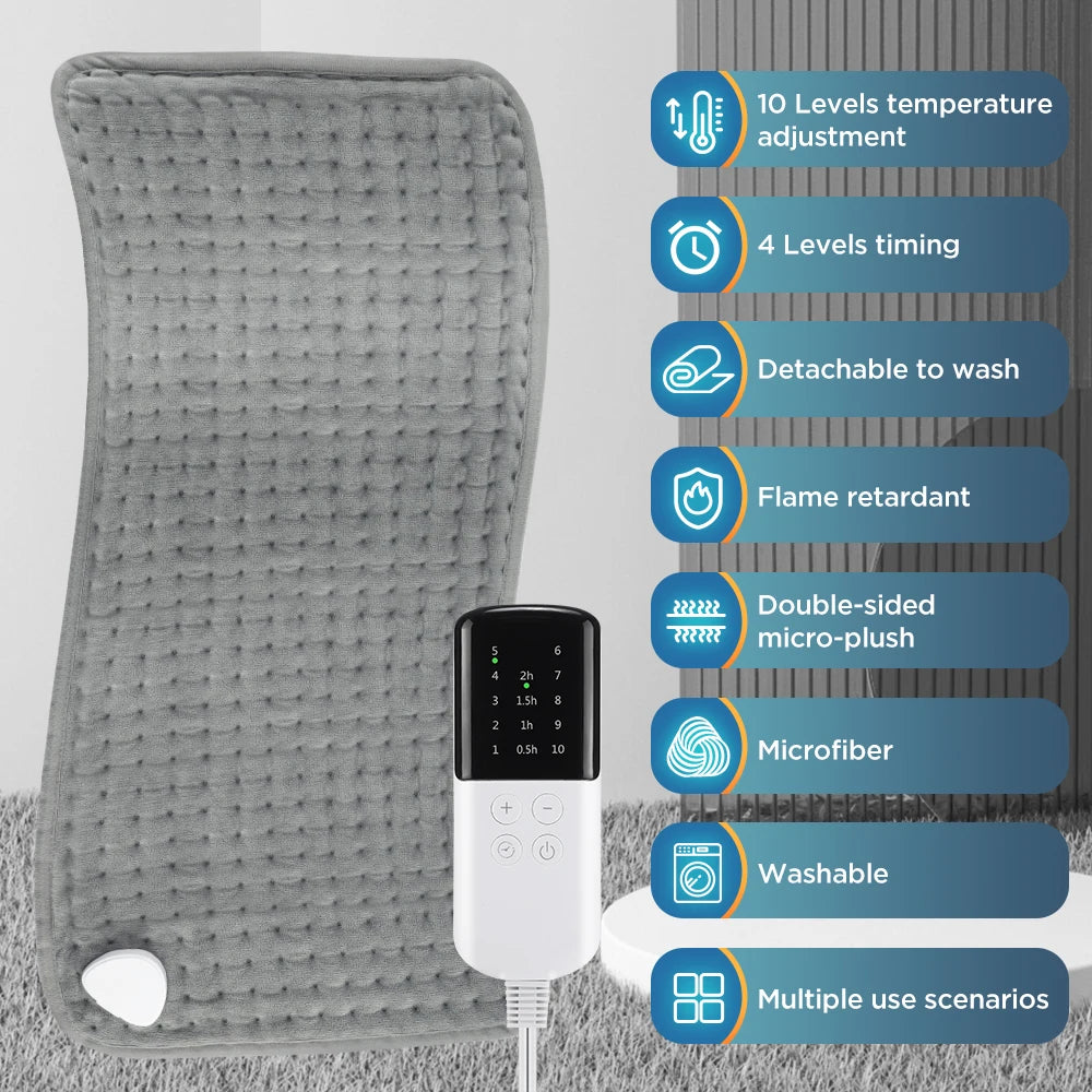 Electric Heating Pad for Pain Relief 60x30cm - Washable Wellness Tool Relaxation Treatment Tidesmit