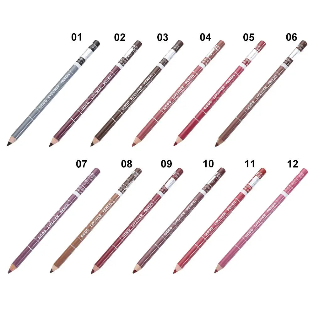 12-pack waterproof wood lip liner pencils in assorted matte shades for professional long-lasting lip makeup definition.