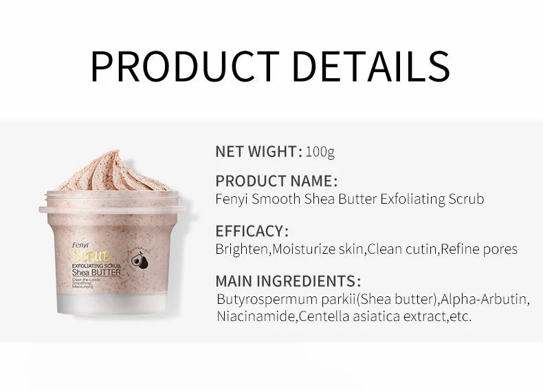 Shea Butter Body Scrub – Natural Exfoliating Skin Polish 100g Scrubs Treatments Tidesmit