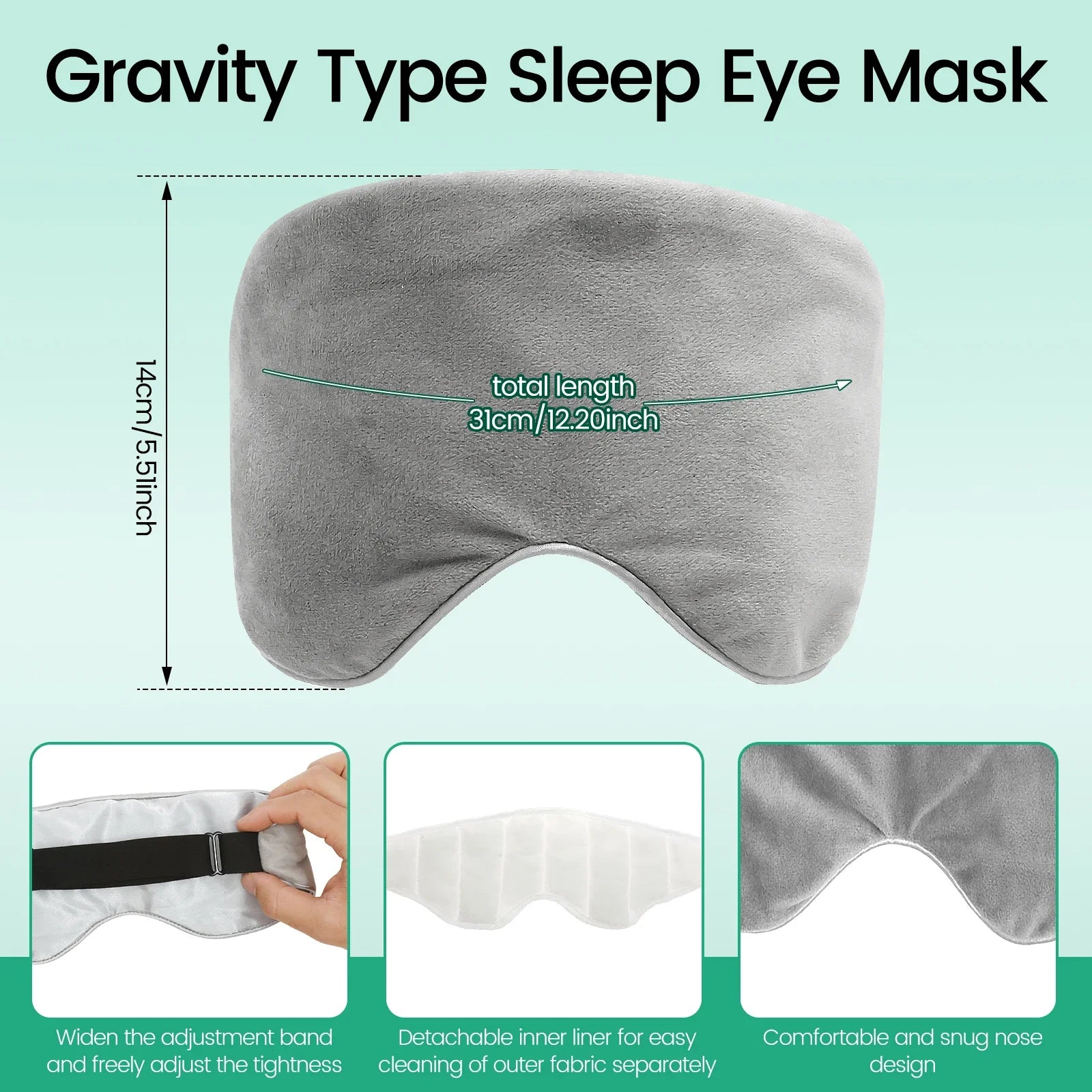Weighted Eye Mask Soft Breathable Blackout Sleep Mask with Adjustable Sticky Strap Removable Weighted Eye Cover for Sleeping