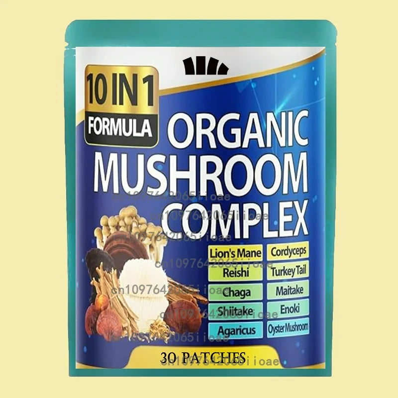 30 Patches 10 In 1 Mushroom Complex Transdermal Patches Lions Mane, Reishi And Cordyceps For Memory Natural Energy Stress Relief
