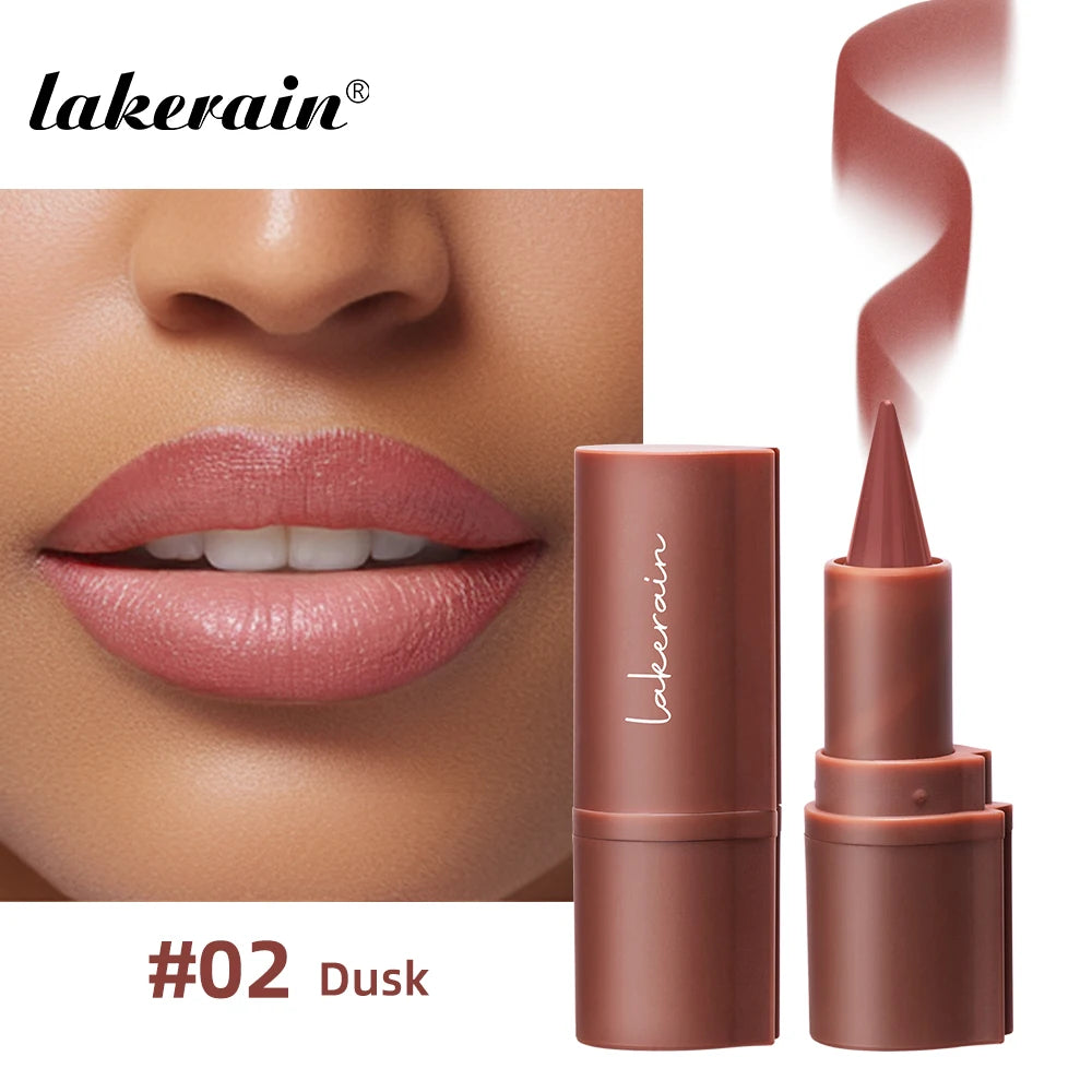 Lakerain matte red-brown lipstick pen for gradient lips. Waterproof, long-lasting lip liner pencil in shade #02 Dusk.