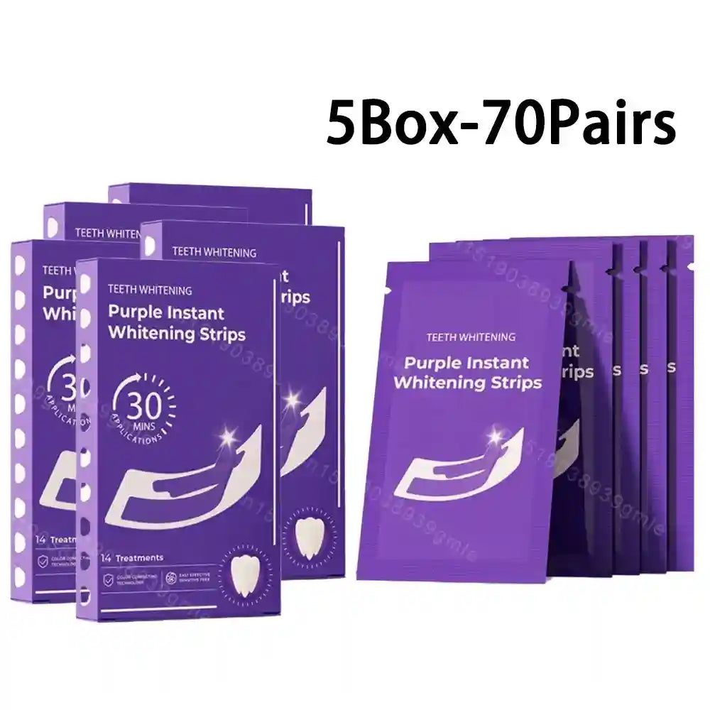 Tidesmit purple teeth whitening strips for sensitive teeth and instant color correction for a brighter smile.