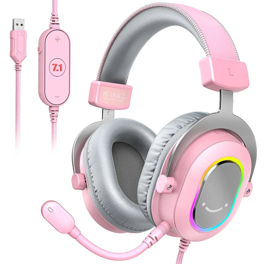 7.1 Surround Sound RGB Gaming Headset with Microphone - Tidesmit Pink Tidesmit